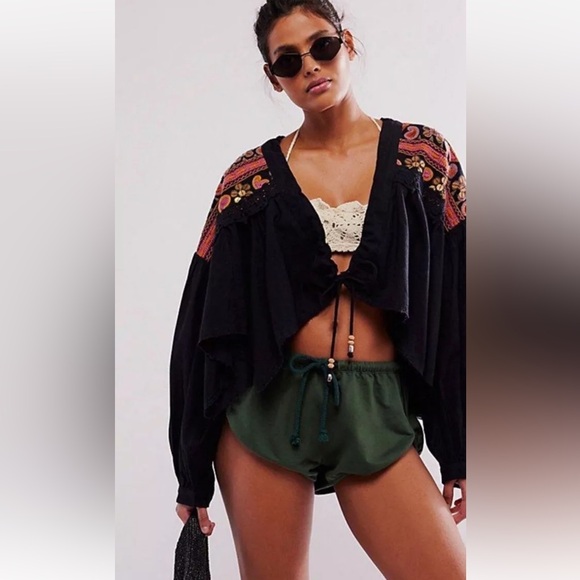 Free People Jackets & Blazers - Free People Savannah Bed Jacket Embroider Lace PaisleyPrint Sequin BlackPurple